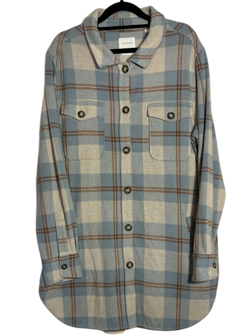 7 Diamonds Blue and Cream Plaid Button-Front Shacket